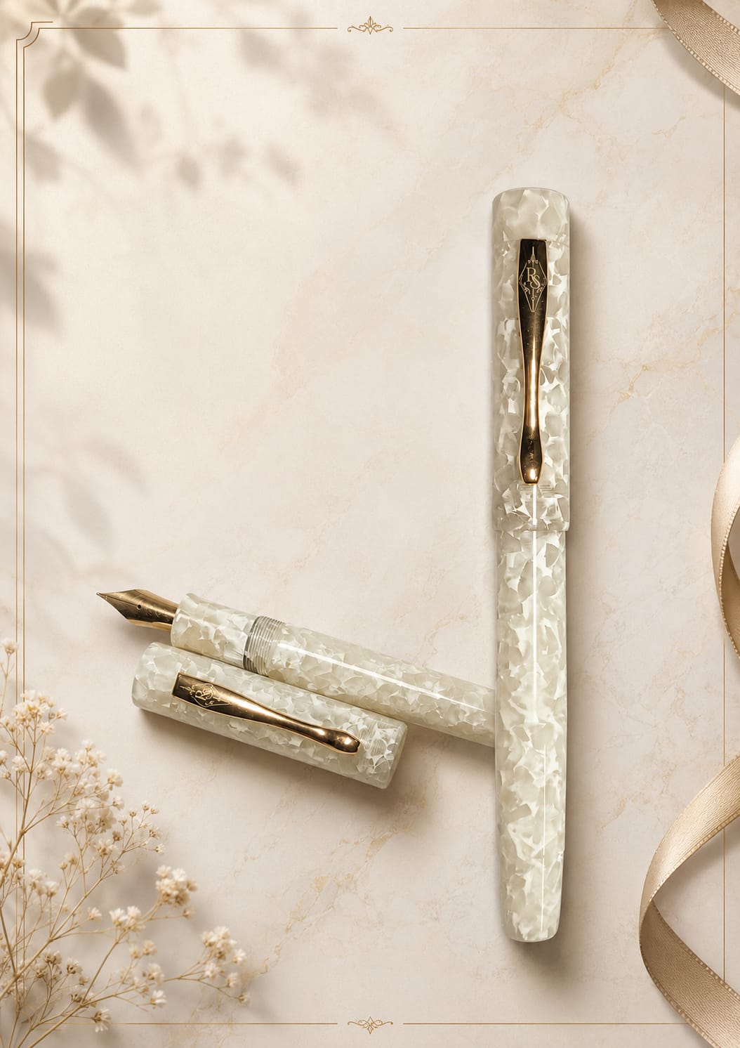 PRAVAH Sparkle White Fountain Pen - Sparkle White handcrafted ebonite fountain pen by RS Writing Instruments